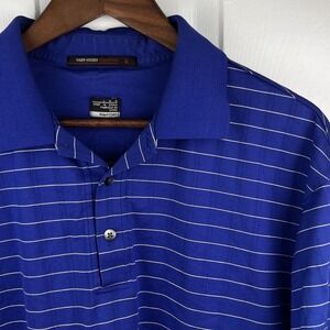Nike Golf Polo Shirt Tiger Woods Mens Large Blue Stripe Collection Performance